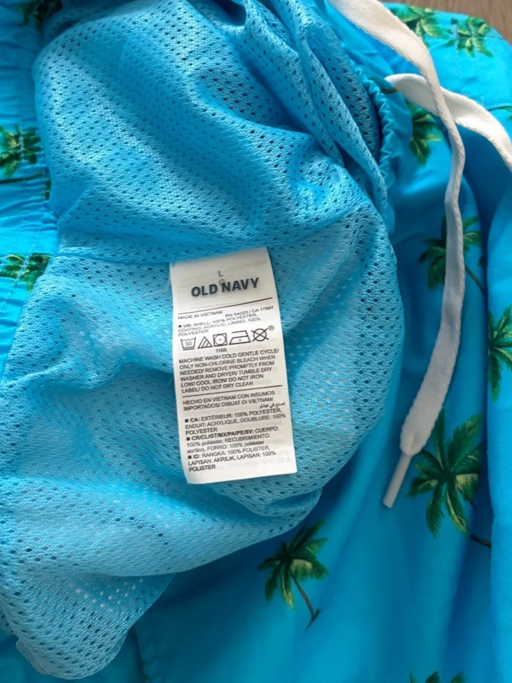 Old Navy Turquoise Swim Trunks with Green Palm Print